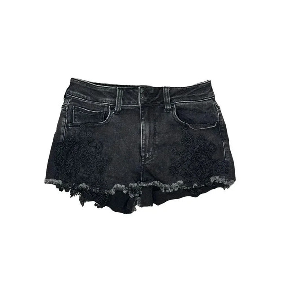 American Eagle Outfitters Size 4 Black Floral Embroidered Hi-Rise Shortie Shorts - Picture 1 of 6